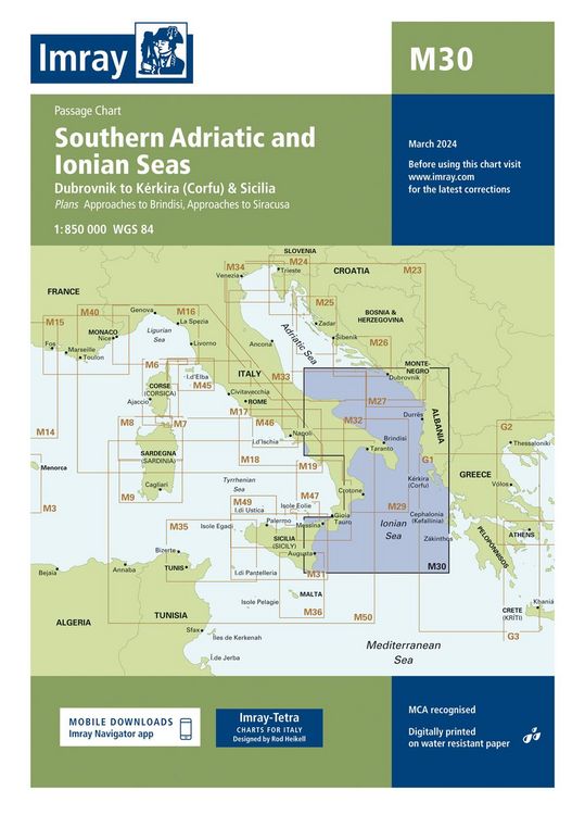 Produktbild: M30 Southern Adriatic and Ionian Seas, Imray Chart