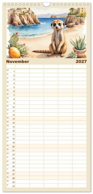 Produktbild: Familienplaner 2027 - Erdm&auml;nnchen in Italien mit 5 Spalten (Wandkalender, 21 x 45 cm) CALVENDO