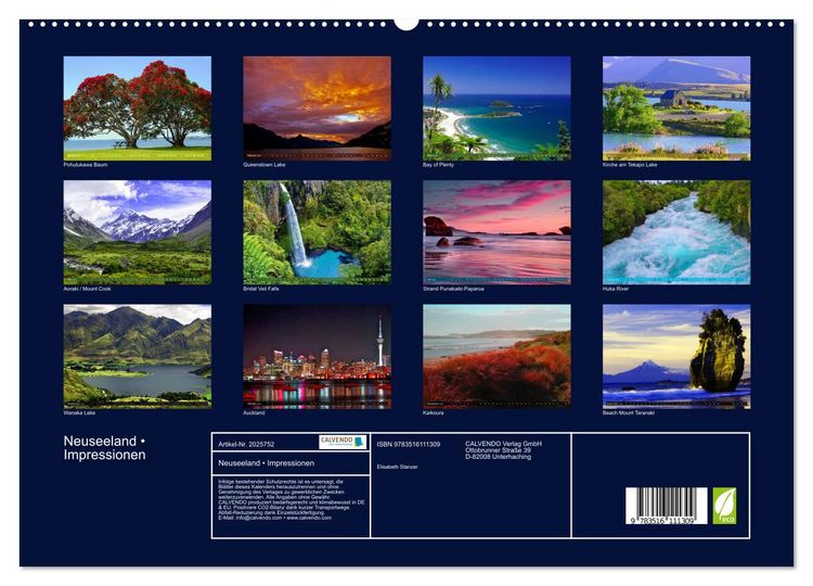 Produktbild: Neuseeland &bull; Impressionen (hochwertiger Premium Wandkalender 2026 DIN A2 quer), Kunstdruck in Hochglanz