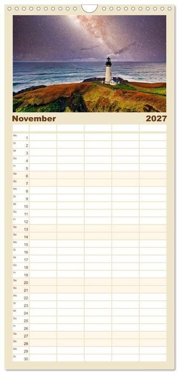 Produktbild: Familienplaner 2027 - Leuchtt&uuml;rme - An den sch&ouml;nsten K&uuml;sten. mit 5 Spalten (Wandkalender, 21 x 45 cm) CALVENDO