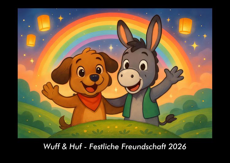 Produktbild: Wuff & Huf - Festliche Freundschaft 2026 Fotokalender DIN A3