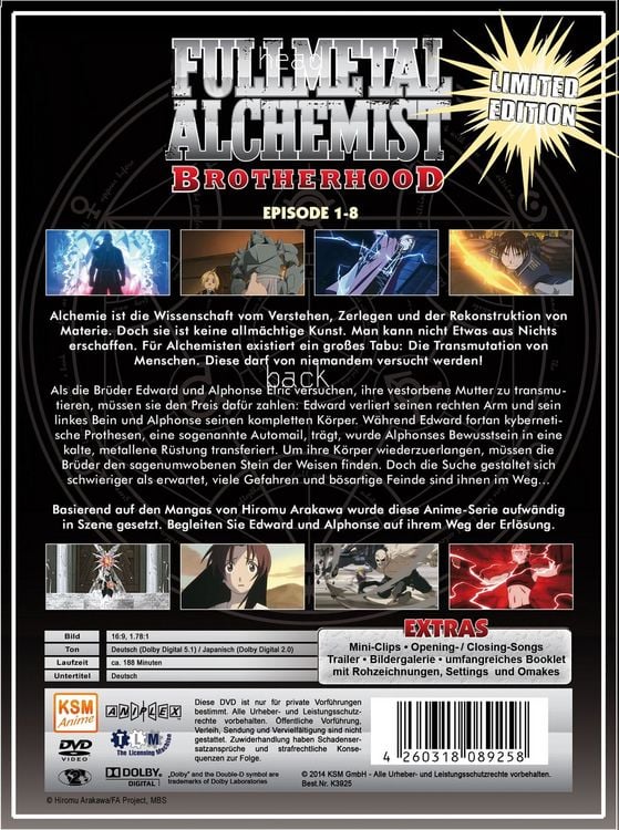 Produktbild: Fullmetal Alchemist - Brotherhood Vol. 1/Episode 1-8 [LE] [2 DVDs]