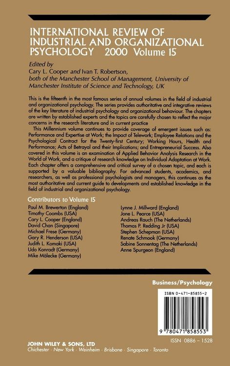 Produktbild: Cooper: Int Rev of Indust Org Psych 2000 V15