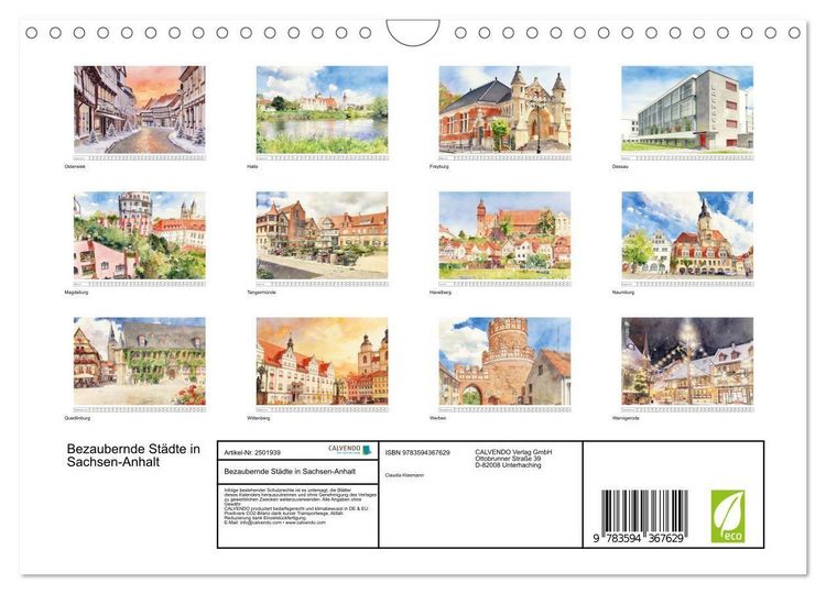 Produktbild: Bezaubernde St&auml;dte in Sachsen-Anhalt (Wandkalender 2027 DIN A4 quer), CALVENDO Monatskalender