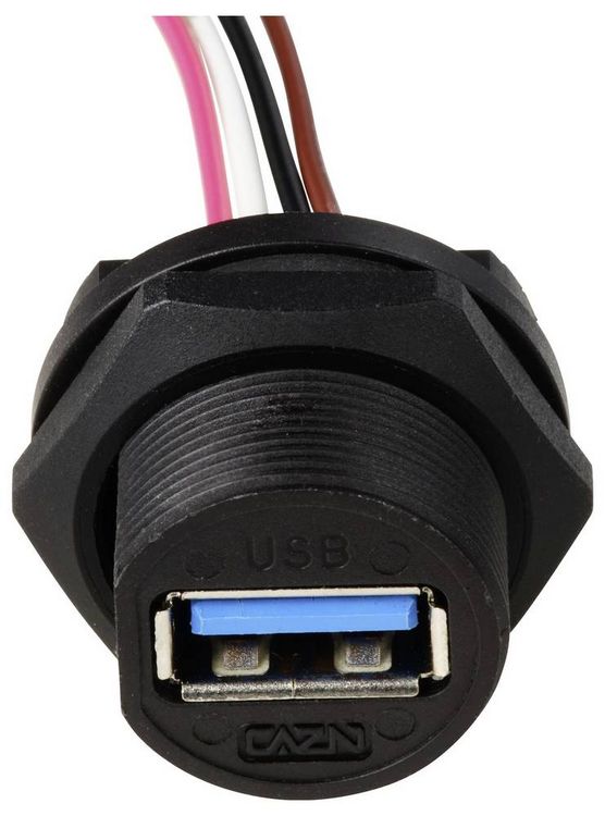 Produktbild: USB 2.0-Buchse f&uuml;r die r&uuml;ckseitige Montage mit Draht IP67 (Gewinde) Kabel 0,1m TC-E13T-FU2-PWF-0.1PV Wasserdichtes