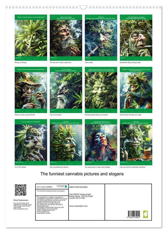 Produktbild: The funniest cannabis pictures and slogans (Wall Calendar 2026 DIN A2 portrait), CALVENDO 12 Month Wall Calendar