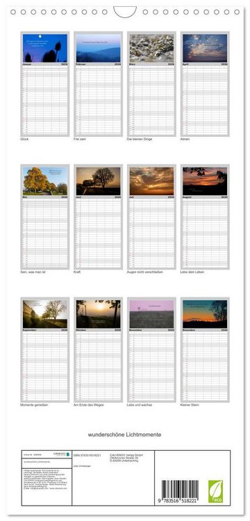 Produktbild: Familienplaner 2026 - wundersch&ouml;ne Lichtmomente mit 5 Spalten (Wandkalender, 21 x 45 cm) CALVENDO