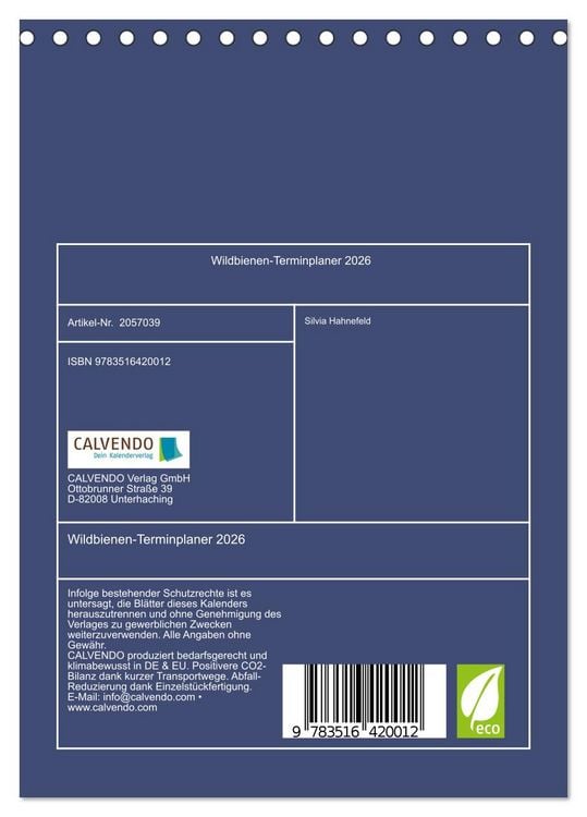 Produktbild: Wildbienen-Terminplaner 2026 (Tischkalender 2026 DIN A5 hoch), CALVENDO Monatskalender
