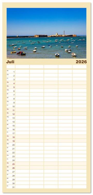 Produktbild: Familienplaner 2026 - C&aacute;diz Sp&uuml;re die frische Meeresbrise mit 5 Spalten (Wandkalender, 21 x 45 cm) CALVENDO