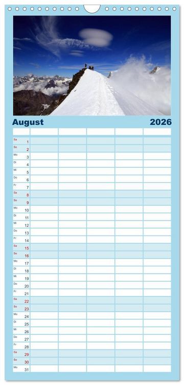 Produktbild: Familienplaner 2026 - Schweizer Berggipfel mit 5 Spalten (Wandkalender, 21 x 45 cm) CALVENDO