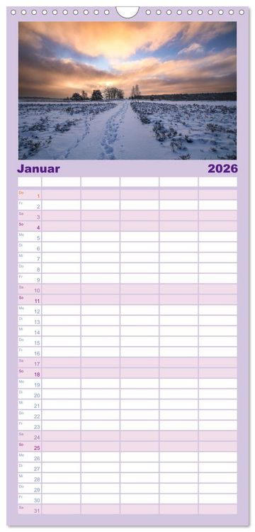 Produktbild: Familienplaner 2026 - Wanderung durch die zauberhafte L&uuml;neburger Heide mit 5 Spalten (Wandkalender, 21 x 45 cm) CALVENDO