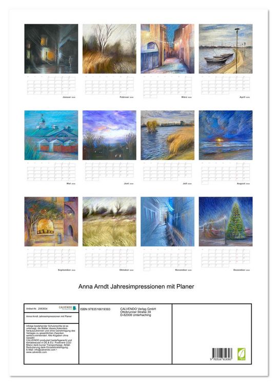 Produktbild: Anna Arndt Jahresimpressionen mit Planer (Wandkalender 2026 DIN A2 hoch), CALVENDO Monatskalender