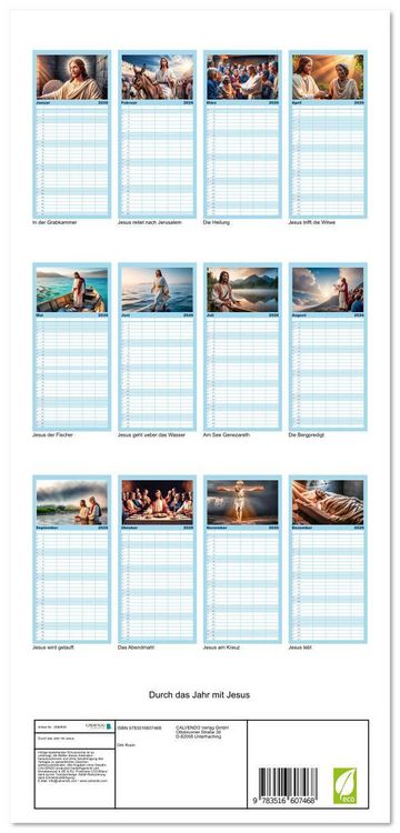 Produktbild: Familienplaner 2026 - Durch das Jahr mit Jesus mit 5 Spalten (Wandkalender, 21 x 45 cm) CALVENDO