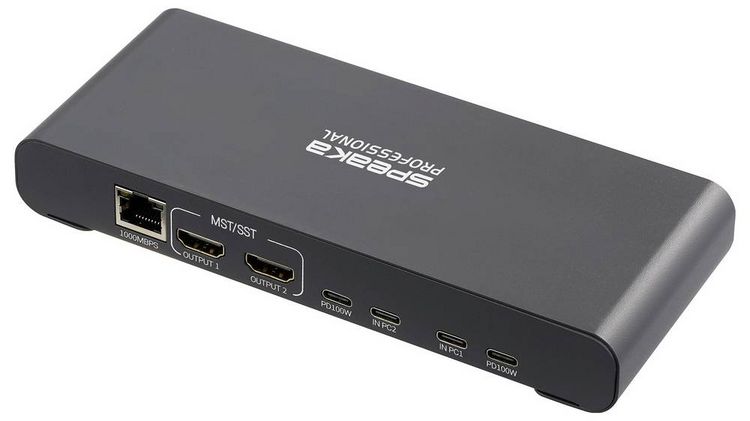 Produktbild: SpeaKa Professional SP-KVM-2P4K 2 Port KVM-Umschalter Grau (matt) HDMI&reg;, USB-A (USB 3.2 Gen 1), USB-A (USB 2.0), USB-C&reg; PD, RJ45