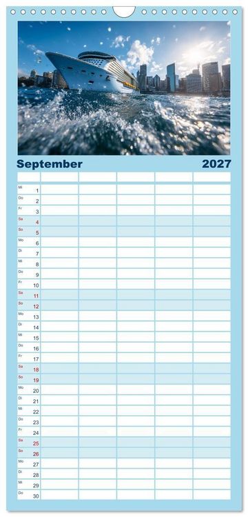 Produktbild: Familienplaner 2027 - Kreuzfahrtschiffe Kalender - Kreuzfahrten und Giganten der Meere mit 5 Spalten (Wandkalender, 21 x 45 cm) CALVENDO