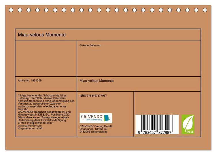 Produktbild: Miau-velous Momente (Tischkalender 2026 DIN A5 quer), CALVENDO Monatskalender
