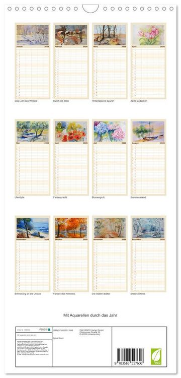 Produktbild: Familienplaner 2026 - Mit Aquarellen durch das Jahr mit 5 Spalten (Wandkalender, 21 x 45 cm) CALVENDO