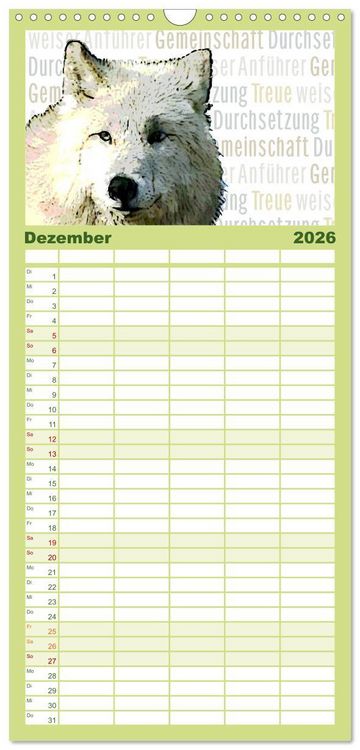 Produktbild: Familienplaner 2026 - Mein wildes Krafttier voller Achtsamkeit mit 5 Spalten (Wandkalender, 21 x 45 cm) CALVENDO