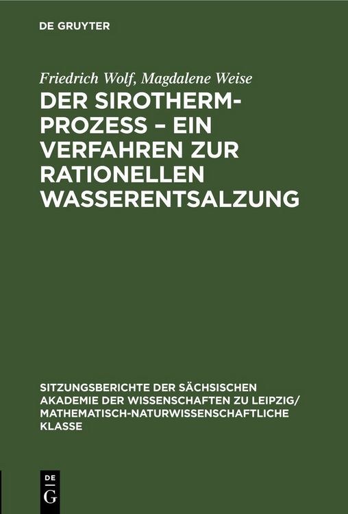Produktbild: Der Sirotherm-Prozess &ndash; Ein Verfahren zur rationellen Wasserentsalzung