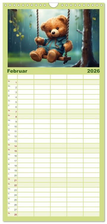 Produktbild: Familienplaner 2026 - Teddyb&auml;r und seine Abenteuer mit 5 Spalten (Wandkalender, 21 x 45 cm) CALVENDO