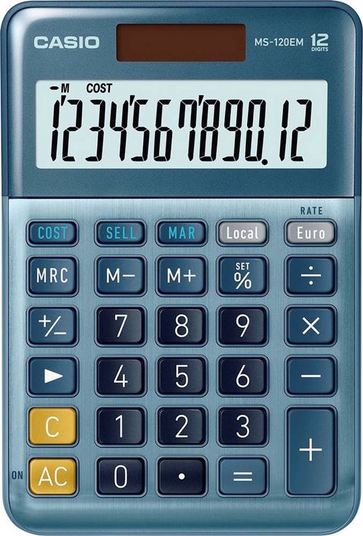 Produktbild: Casio MS-120EM Tischrechner Blau Display (Stellen): 12 solarbetrieben (L x B) 101 mm x 149 mm