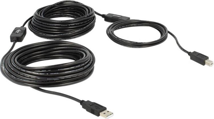 Produktbild: Delock USB-Kabel USB 2.0 USB-A Stecker, USB-B Stecker 20.00m Schwarz UL-zertifiziert 83557