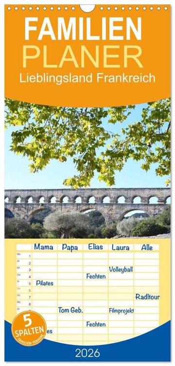 Produktbild: Familienplaner 2026 - Lieblingsland Frankreich mit 5 Spalten (Wandkalender, 21 x 45 cm) CALVENDO