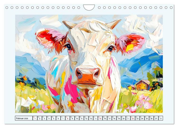 Produktbild: K&uuml;he im &Ouml;lgem&auml;lde-Stil. Ein Jahr mit lieblichen Tieren (Wandkalender 2026 DIN A4 quer), CALVENDO Monatskalender
