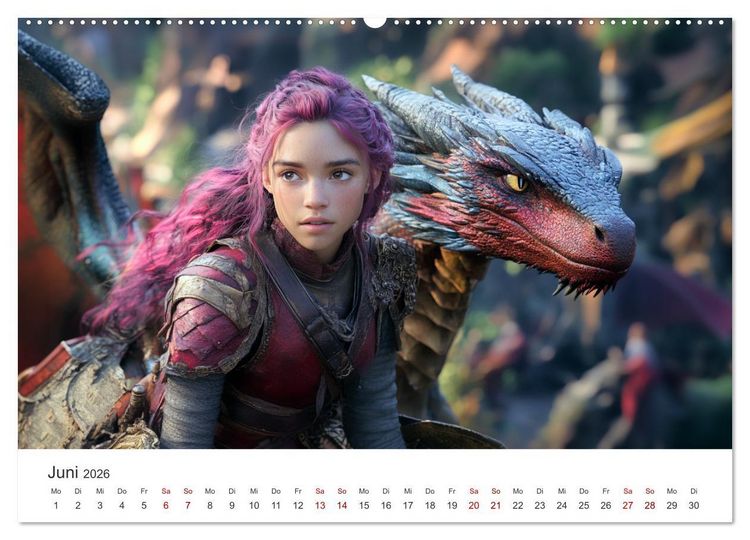 Produktbild: Kraft und Magie - Die Welt der Drachenkriegerinnen (hochwertiger Premium Wandkalender 2026 DIN A2 quer), Kunstdruck in Hochglanz