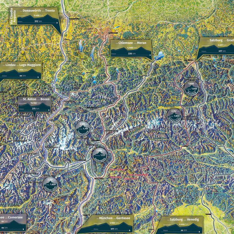 Produktbild: KOMPASS Radfernwegekarte Transalp Panoramakarte 1:2 Mio.