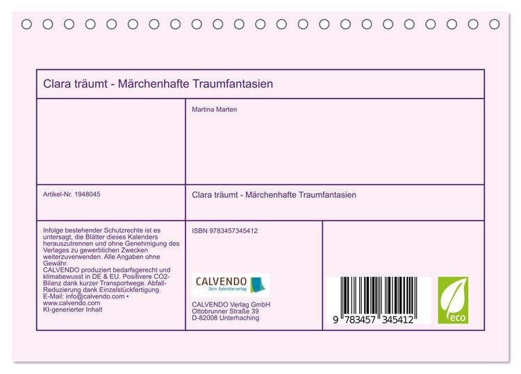 Produktbild: Clara tr&auml;umt - M&auml;rchenhafte Traumfantasien (Tischkalender 2026 DIN A5 quer), CALVENDO Monatskalender