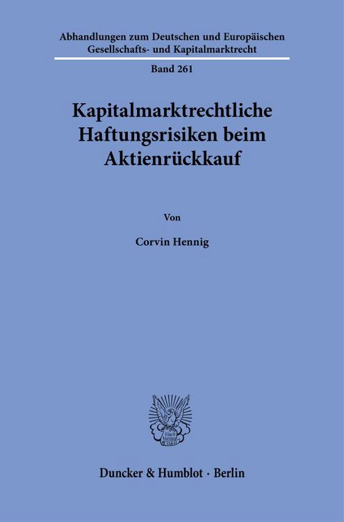 Produktbild: Kapitalmarktrechtliche Haftungsrisiken beim Aktienr&uuml;ckkauf