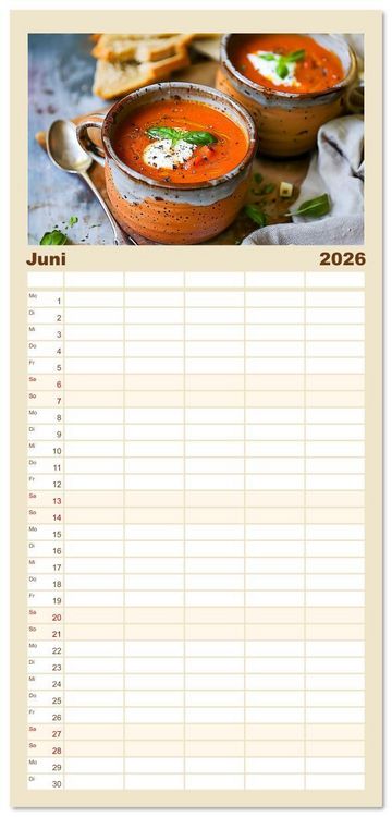 Produktbild: Familienplaner 2026 - Alles Tomate oder was?! - Herzhafte Speisen rund um die Tomate mit 5 Spalten (Wandkalender, 21 x 45 cm) CALVENDO