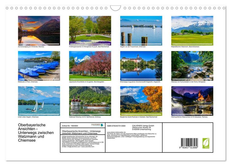 Produktbild: Oberbayerische Ansichten - Unterwegs zwischen Watzmann und Chiemsee (Wandkalender 2026 DIN A3 quer), CALVENDO Monatskalender