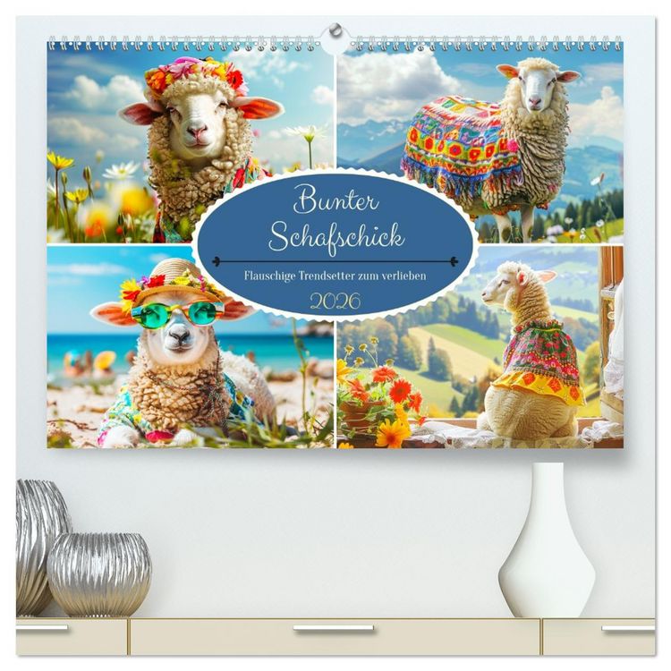Produktbild: Bunter Schafschick. Flauschige Trendsetter zum verlieben (hochwertiger Premium Wandkalender 2026 DIN A2 quer), Kunstdruck in Hochglanz