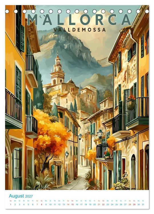 Produktbild: Mallorca - Old School Poster Style (Tischkalender 2027 DIN A5 hoch), CALVENDO Monatskalender