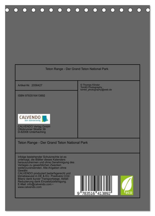 Produktbild: Teton Range - Der Grand Teton National Park (Tischkalender 2026 DIN A5 hoch), CALVENDO Monatskalender