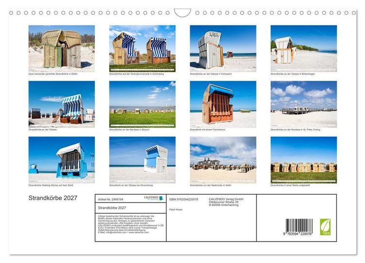 Produktbild: Strandk&ouml;rbe 2027 (Wandkalender 2027 DIN A3 quer), CALVENDO Monatskalender