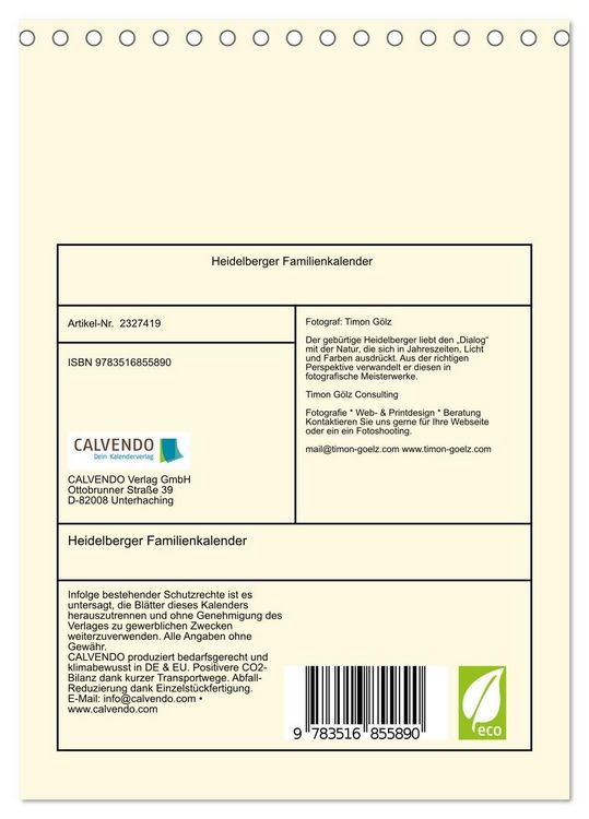 Produktbild: Heidelberger Familienkalender (Tischkalender 2027 DIN A5 hoch), CALVENDO Monatskalender