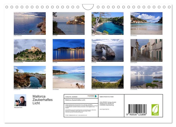 Produktbild: Mallorca Zauberhaftes Licht (Wandkalender 2026 DIN A4 quer), CALVENDO Monatskalender