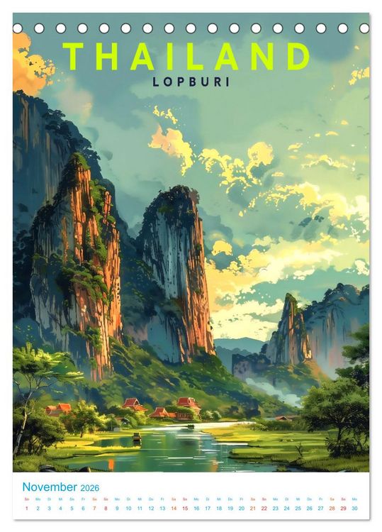 Produktbild: Thailand - Old School Poster Style (Tischkalender 2026 DIN A5 hoch), CALVENDO Monatskalender