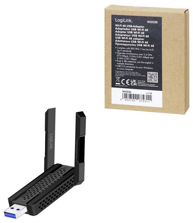 Produktbild: LogiLink WL0250 WLAN Adapter USB-A 2976MBit/s