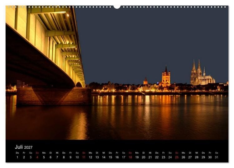 Produktbild: K&ouml;ln bei Nacht (hochwertiger Premium Wandkalender 2027 DIN A2 quer), Kunstdruck in Hochglanz