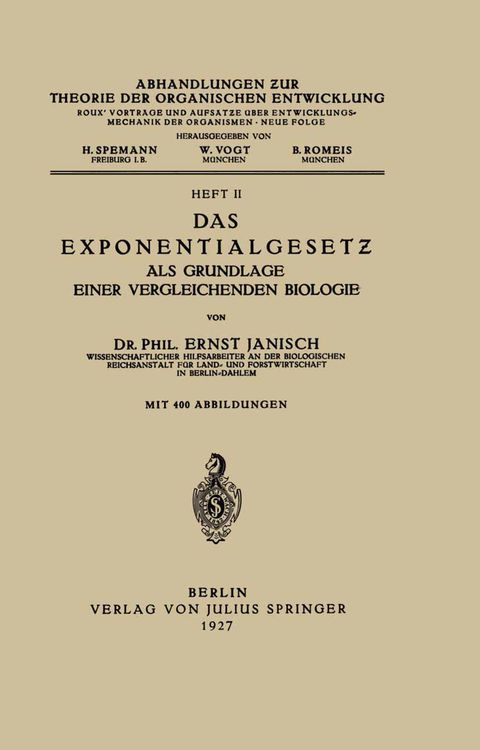 Produktbild: Das Exponentialgesetz als Grundlage einer Vergleichenden Biologie