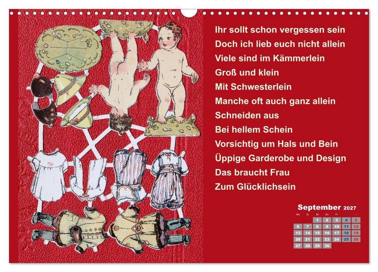 Produktbild: Papierpuppenpoesie (Wandkalender 2027 DIN A3 quer), CALVENDO Monatskalender