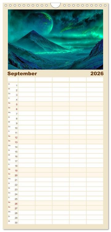 Produktbild: Familienplaner 2026 - Der Zauber fremder Welten mit 5 Spalten (Wandkalender, 21 x 45 cm) CALVENDO