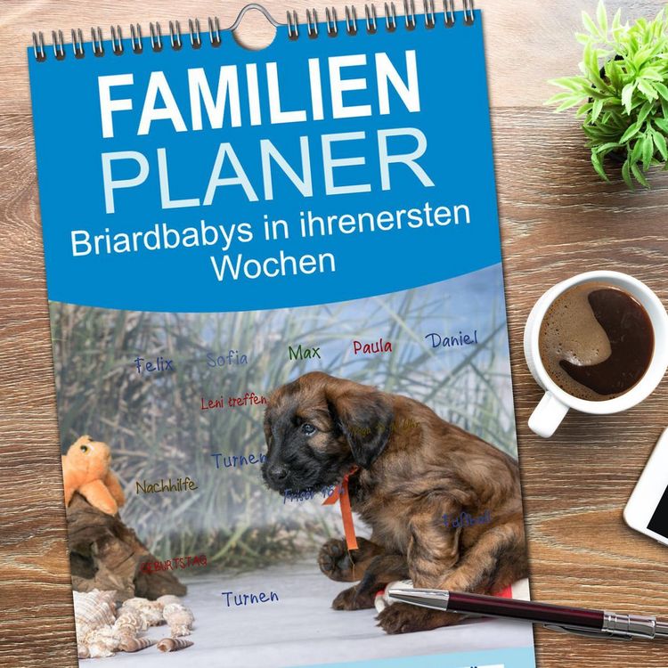 Produktbild: Familienplaner 2026 - Briardbabys in ihren ersten Wochen mit 5 Spalten (Wandkalender, 21 x 45 cm) CALVENDO