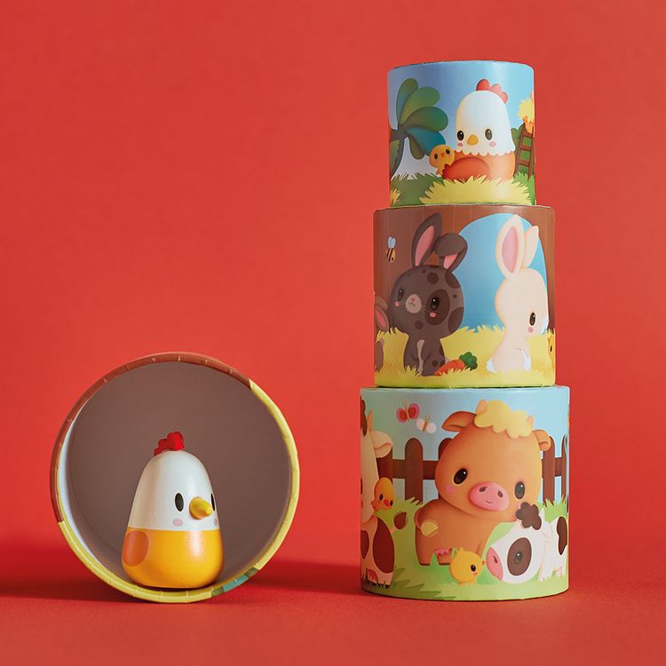 Produktbild: Motorikspielzeug &bdquo;Meine erste Bauernhof-Pyramide&ldquo; &ndash; 6-teiliges Lernspiel mit Mutter Henne f&uuml;r Kinder ab 12 Monaten