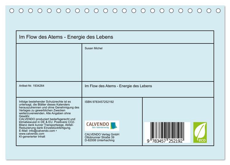 Produktbild: Im Flow des Atems - Energie des Lebens (Tischkalender 2026 DIN A5 quer), CALVENDO Monatskalender
