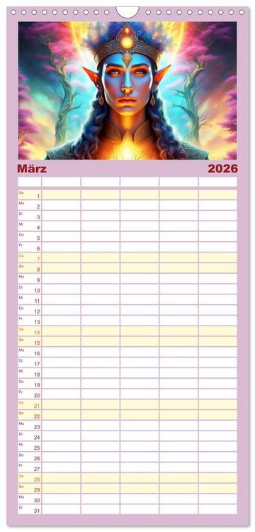 Produktbild: Familienplaner 2026 - Elfen Zauberhafte Fantasiewesen mit 5 Spalten (Wandkalender, 21 x 45 cm) CALVENDO